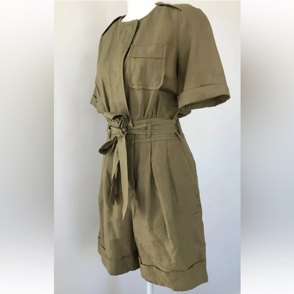 MARC JACOBS Olive Khaki Silk Linen Romper Jumpsuit Belted Cargo Safari Size 2 - Picture 3 of 5